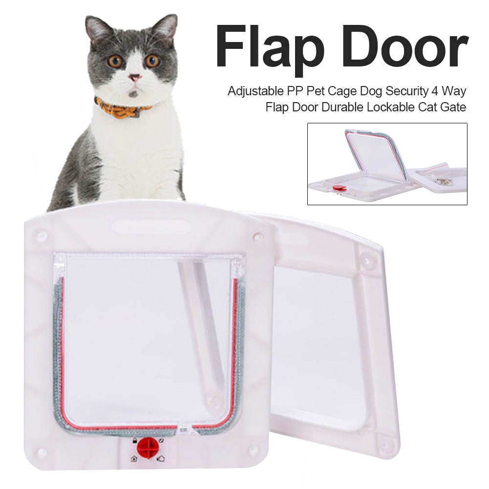 Flap Door Gate Pet Cage Out Of Durable 4 Way Adjustable Animals Dog Security Lockable Cat Protective PP