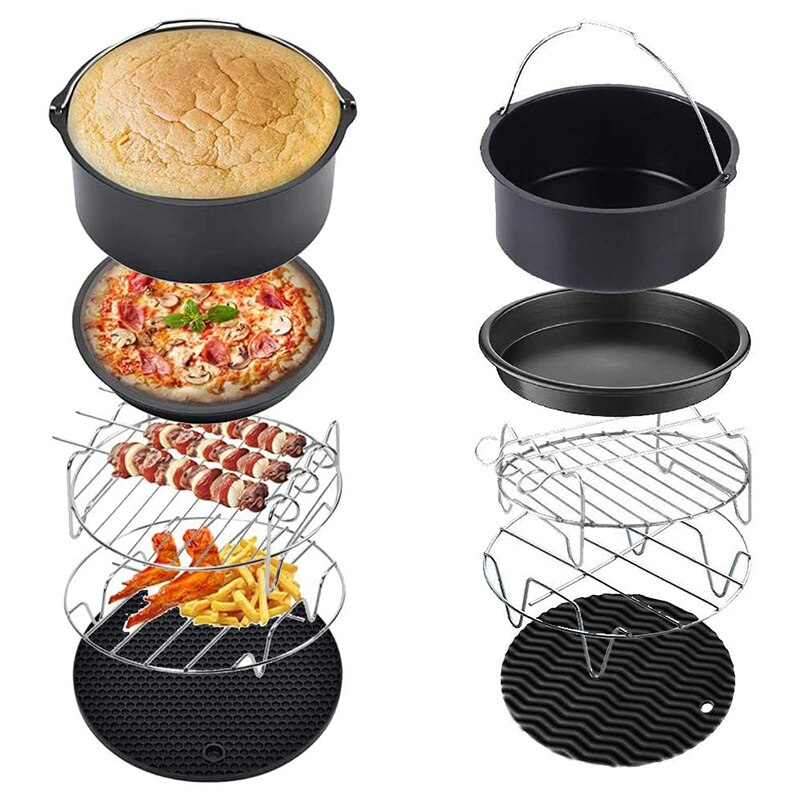 1Set Friteuse à Air Accessoires 18CM Plat a Pizza Gâteau Baril Friteuse à Air avec Coussin Isolant Accessoires De Cuisine