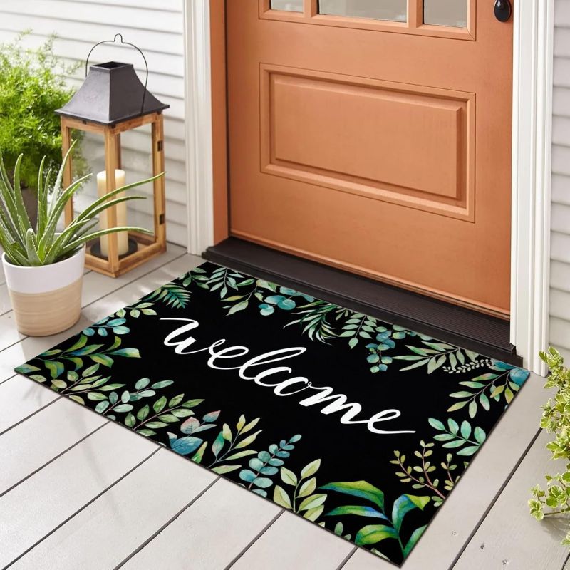 Alfombras florales de bienvenida para puerta, felpudos delanteros florales, alfombra antideslizante para entrada de la casa, sala de estar, cocina: plum