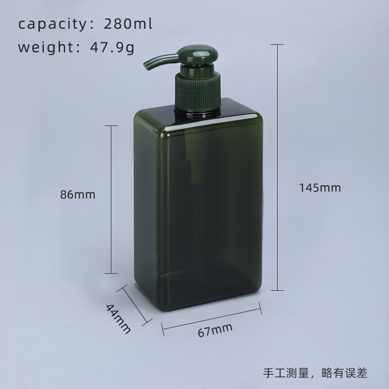 Dikker Lege Vierkante Hervulbare Fles Met Pomp Voor Badkamer Keuken Shampoo Lotion Zeep Petg Opslag Container 1Pcs: 280ml green