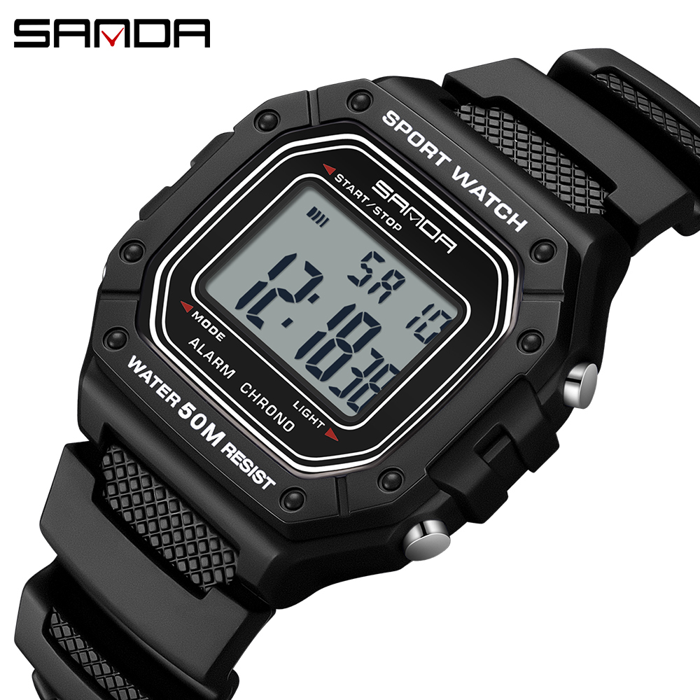 SANDA 2156 Herrenuhr, neues Modell, elektronisches digitales Uhrwerk, rechteckiges LED-Anzeige, Zifferblatt, draussen-Sport, wasserdichte männliche Armbanduhr: Rose