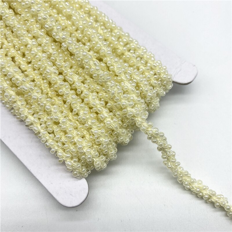 Corde de perles de cristal en dentelle, tissu perlé, ruban de garniture, bricolage, couture, applique de col, robe de mariée, décoration Guipure, 9,5 verges, 6mm: WHITE