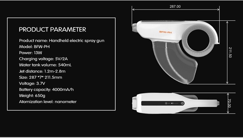 Pistola a spruzzo nano portatile polverizzatore atomizzatore senza fili elettrico luce blu pistola di disinfezione ricaricabile USB per giardino ufficio