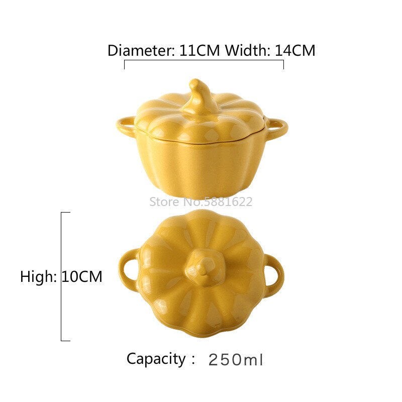 Cute Ceramic Pumpkin Bowl Sugar Bowl with Lid Handle Salad Fruit Soup Ice Cream Bowl Kitchen Noodles Bowls Decor Home Tableware