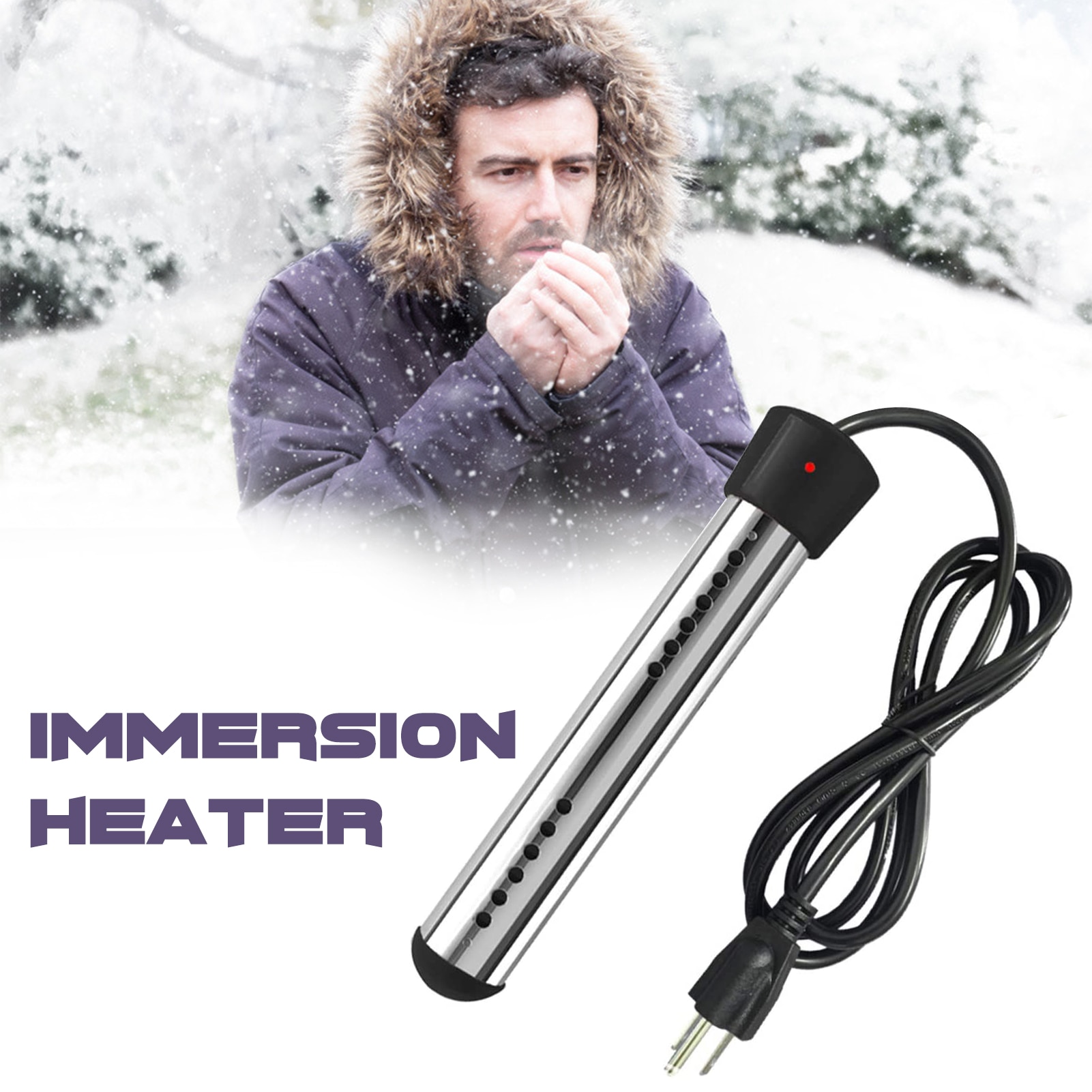 Portable 1500W Electric Immersion Water Heater with Stainless Steel Guard Submersible Water Heater Immersion Tank Heater Element
