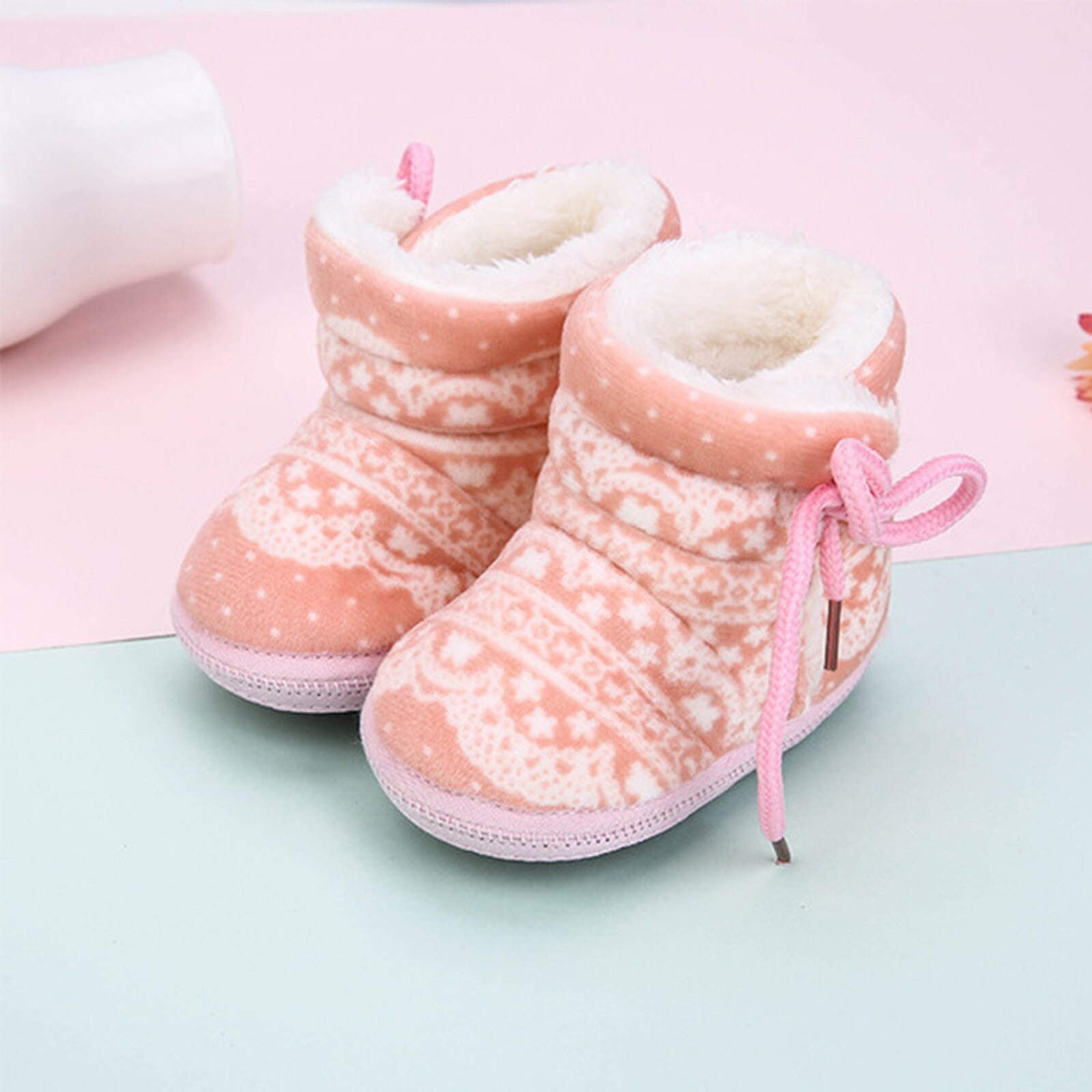 Winter Baby Shoes Newborn Infant Toddler Baby Print Boots Soft Sole Boots Prewalker Warm Shoes Warm Infant Toddler Boot: Pink / 4