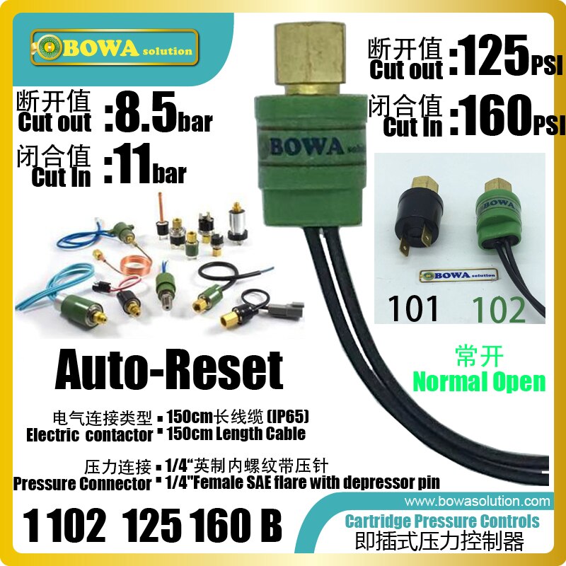 Condenser fan control select Normal Open caritridge pressure swith as it is small size, lightness and high degree of protection