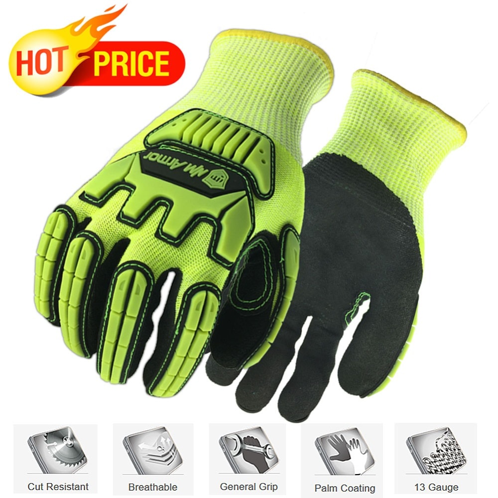 Anti Vibration Work Gloves ANSI A5 With HPPE Cut Resistant Oil-Proof Mechanics Safety Working Glove