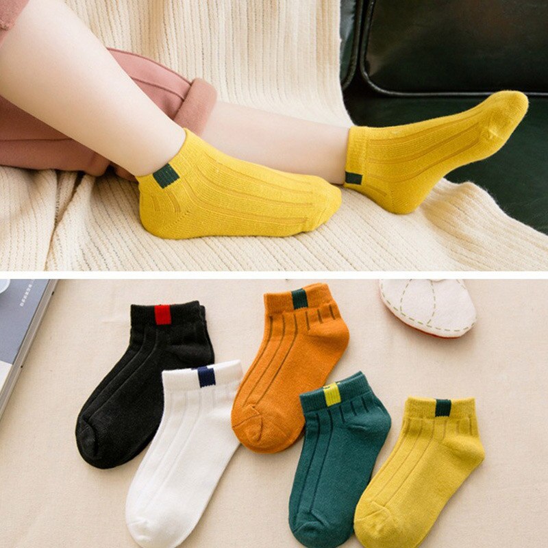 10 stück = 5 Paare freundlicher Weiche Baumwolle Socken Frühling &Ampere; Herbst Mädchen Kurze Socken Mit Jungen Socken 1-10 jahr Schule Sport freundlicher Socken: Schild / 7-10Jahre