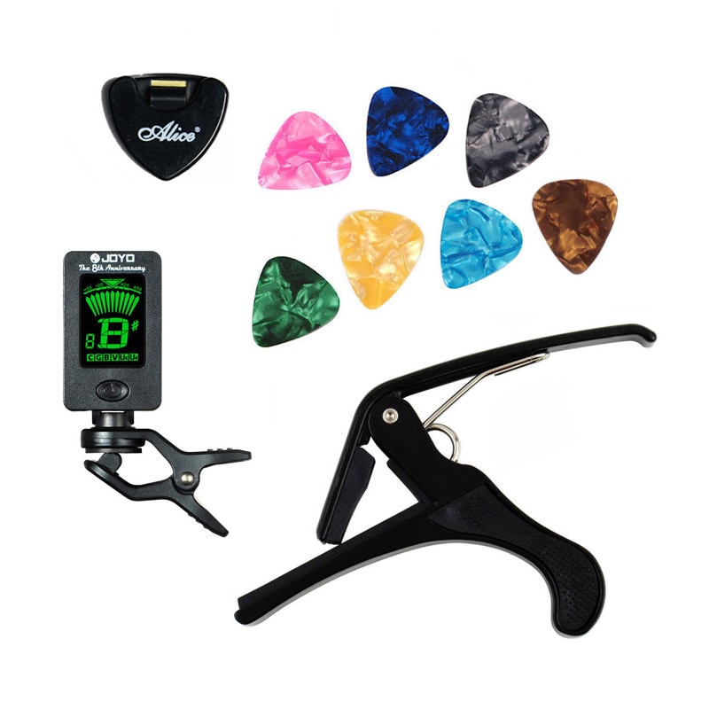Gereedschapsset gitaarstemmer + capo + plectrumhouder  + 7 celluloid plectrums stemcapotraste bemiddelaar koffer gitaaronderdelen accessoires