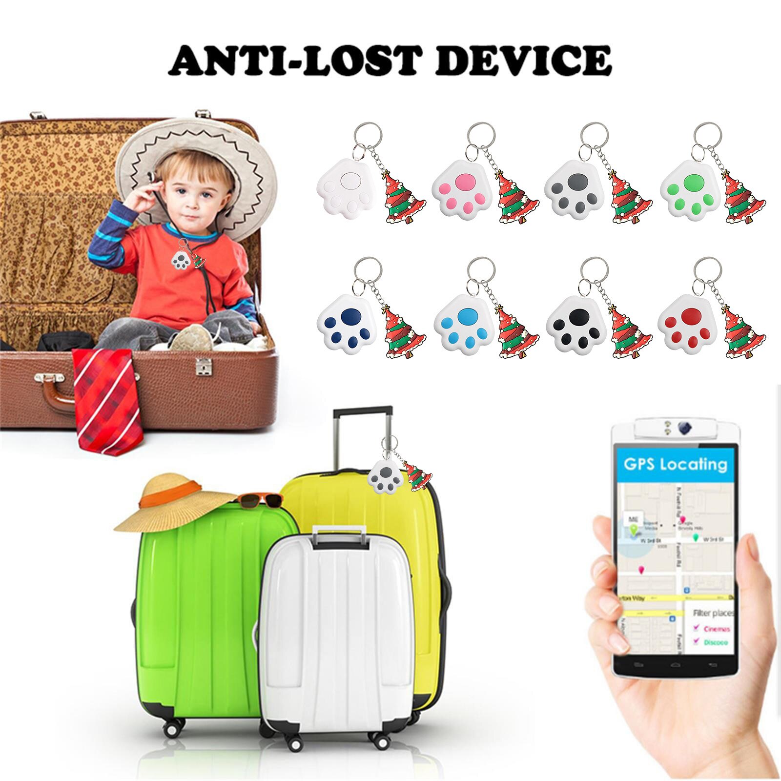Schlüsselanhänger-tracker mit weihnachtsmann-motiv, intelligentes anti-verlust-gerät, bluetooth-locator, schlüsselfinder für kinder, haustiere, taschen, geldbörsen und mehr