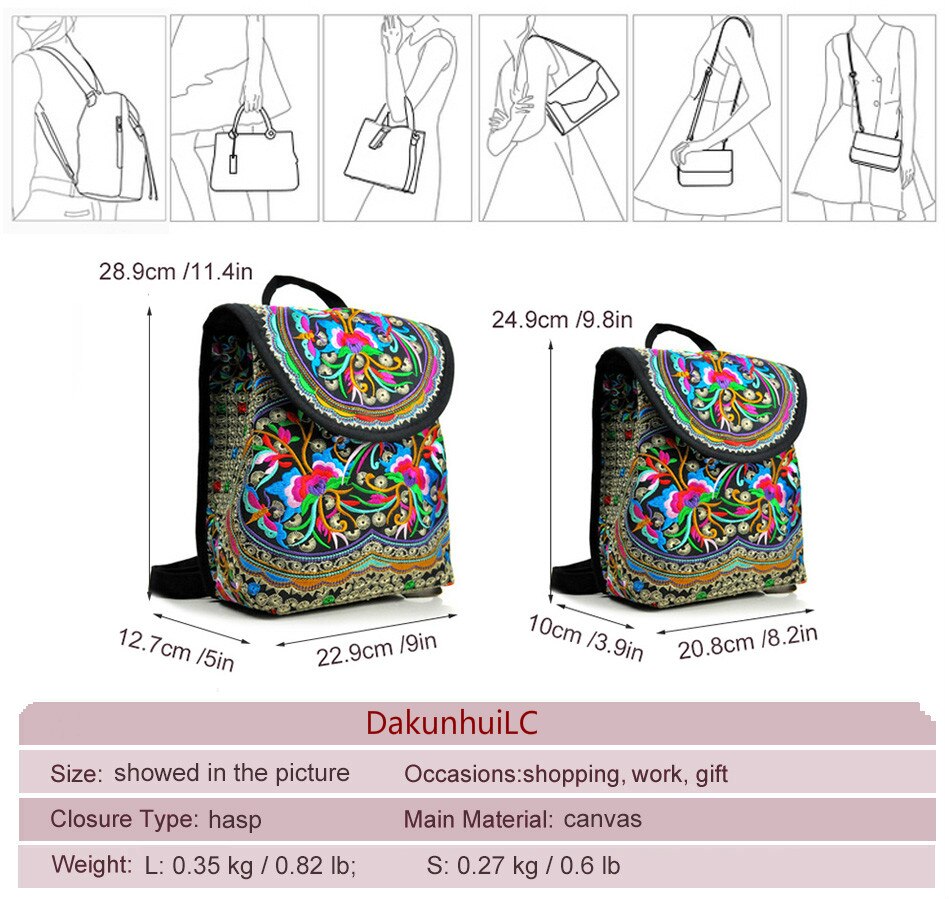 Estilo nacional do vintage feminino bordado étnico mochila artesanal flor viagem bolsa de ombro mochila grande & pequeno