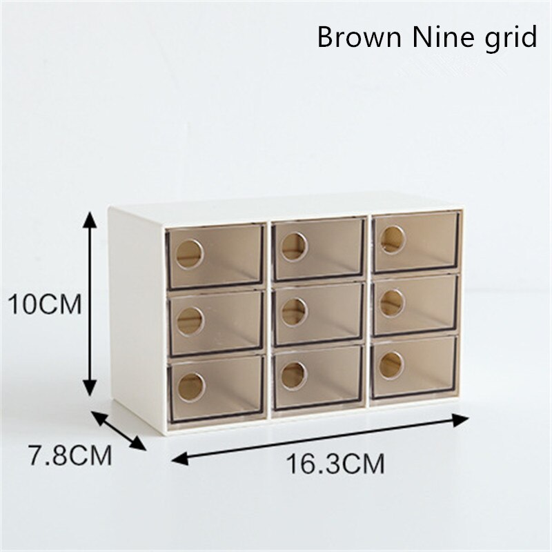 Plastic Drawer Storage Box Home Jewelry Office Stationery Sundries Container Desktop Decoration: Brown Nine grid