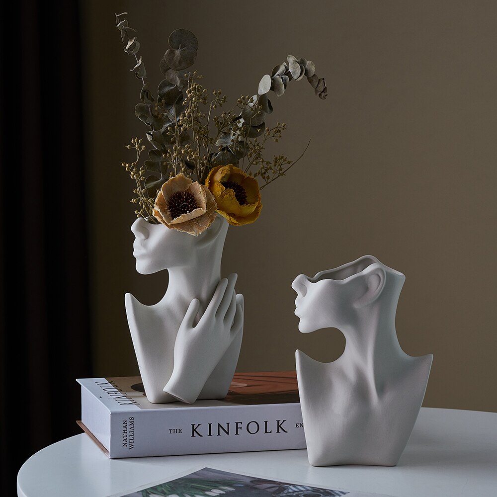 Moderne kunst abstrakt side ansikt vase hode keramisk vase tørkede blomster bord dekorasjon stue kontor dekorasjon hjem dekorasjon