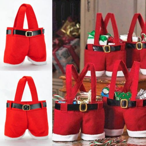 caramelo de la Navidad bolsa Santa pantalones bolsas cestas con mango festivo bolsa de