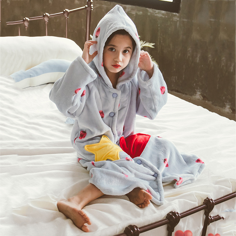 Bathrobe Shower Girls Teenage Long Sleeve Hooded Contrast Patch Pocket Shower Robes Strong Water Absorption Keep Dry Comfort