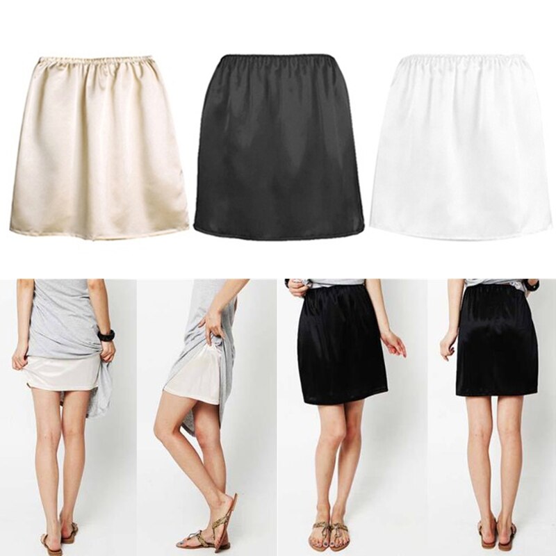 Women Elastic Waist Half Slip Petticoat Skirts Underskirt Lady Crinoline Milk Silk White Lace Commuter Office Ladies Skirt