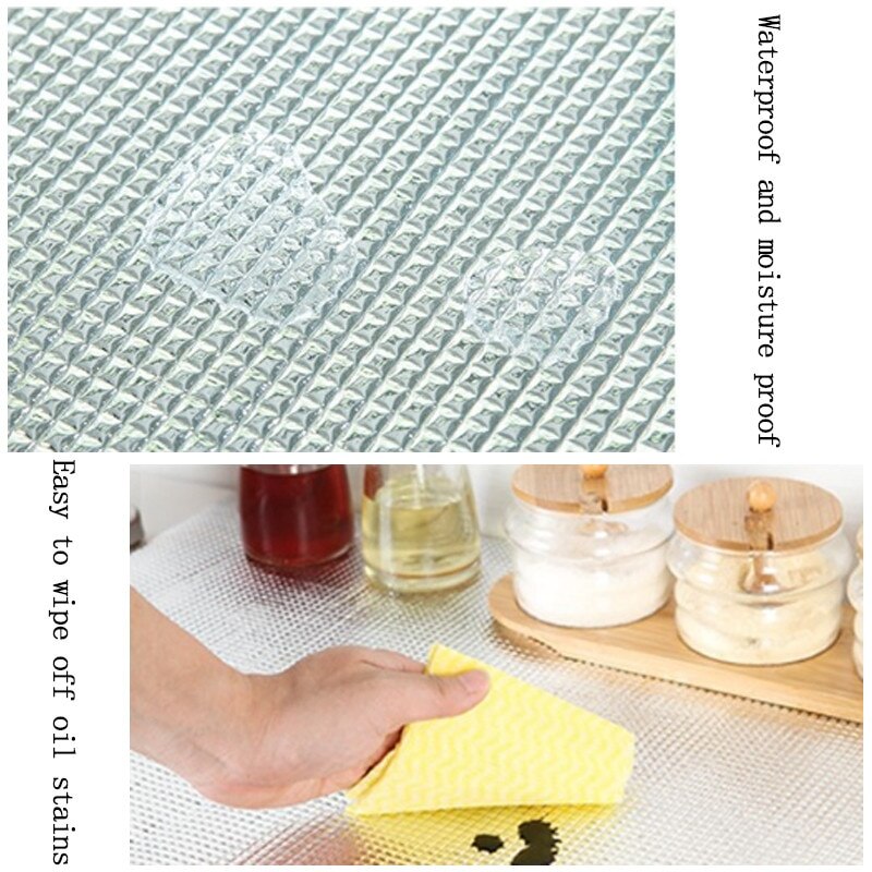 1 Roll Kitchen Sticker Table Mat Drawers Cabinet Shelf Liners Cupboard Placemat Waterproof Oil proof Shoes Cabinet Mat^^