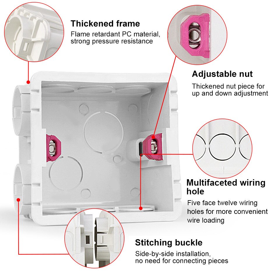 Socket Dark Box For 86 Type Switch and Socket Internal Cassette Switch Dark Box Wiring Back Box Internal Mounting Box Adjustable