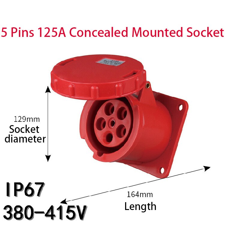 125A Industrial Plug SocketWaterproof Aviation Explosion-proof Connector Surface And Concealed 3 4 5 Core Pins IP67: 5 Pin 125A Concealed