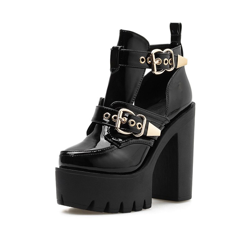 Ymechic Zomer Dans Rock Punk Stabiele Blok Hoge Hakken Gladiator Pumps Zwart Gesp Platform Sandaal Boot Goth Schoenen