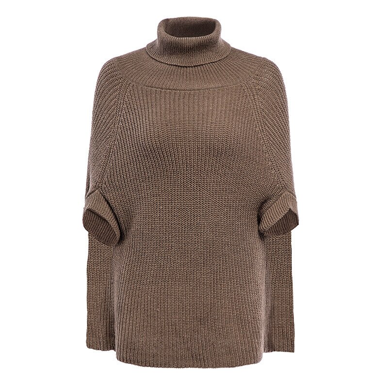 Cuello alto de punto capa suéter mujeres Camel Casual Pullover otoño ropa de calle de primavera mujeres suéteres y pulóveres: Camel / XL