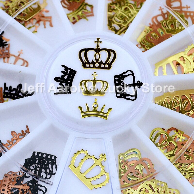 Zwart goud metalen keizerskroon nagels folies decals slice wiel nail art decoraties gereedschap