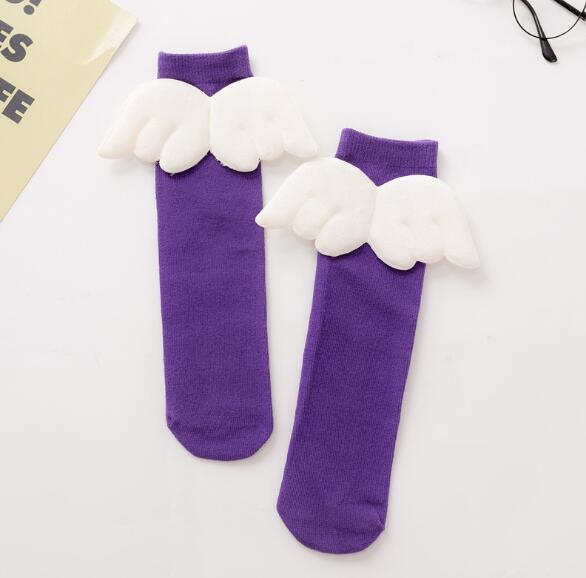 Baby FlüGel Strumpf freundlicher Weiche Baumwolle bein warme Kleinkind Knie Hohe Strumpf studenten sneaker Legwarm Herbst Winter Neue: tief Violett Flügel