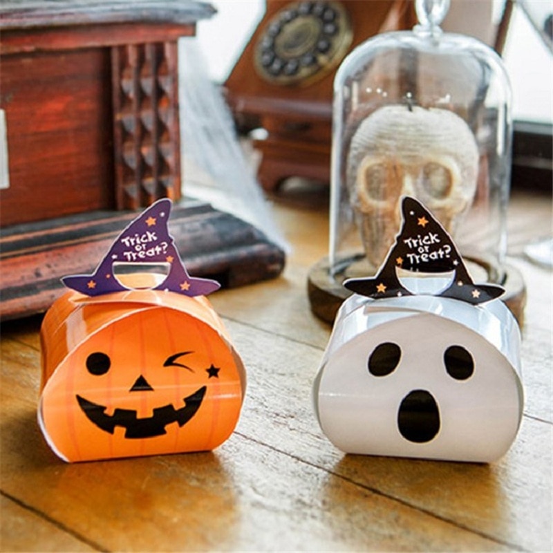 10 Stuks Halloween Pompoen Dozen Snoep Diy Papier Doos Pakket Chocolate Cookies Traktatiezakken Voor Halloween Decor Feestelijke Benodigdheden