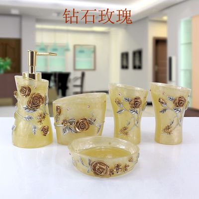 Wedding Decoration Bathroom Accessories Resin Five Pieces Set Luxurious Holder Bath Gel Bottle Soap Box Toothbrush Holder Mouth: F