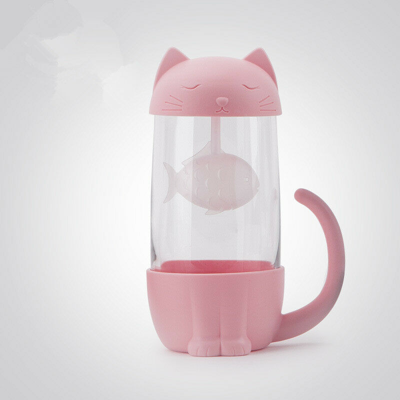 Sød kat vandglasflaske infusionsfilter juice juice kop krus bil bærbart hjemmekontor: Lyserød