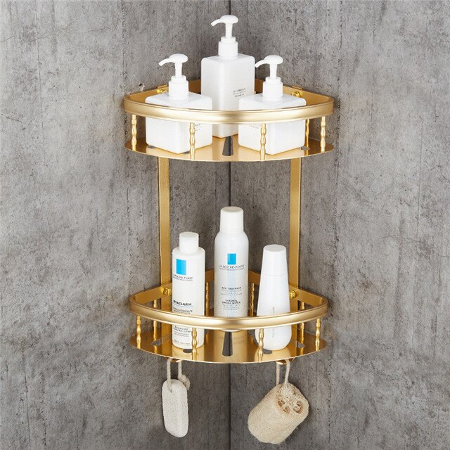 Bathroom Accessories Set Towel Rack Toilet Brush Holder Bathroom shelves Robe Hook Aluminum Bath Hardware: 2 tier corner shelf