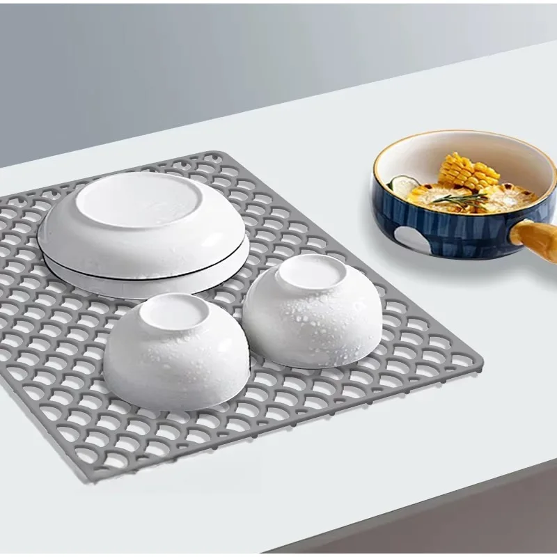 Tapete protetor de pia de silicone para cozinha, dobrável, antiderrapante, utensílios de mesa, drenagem, secagem, casa, multifuncional