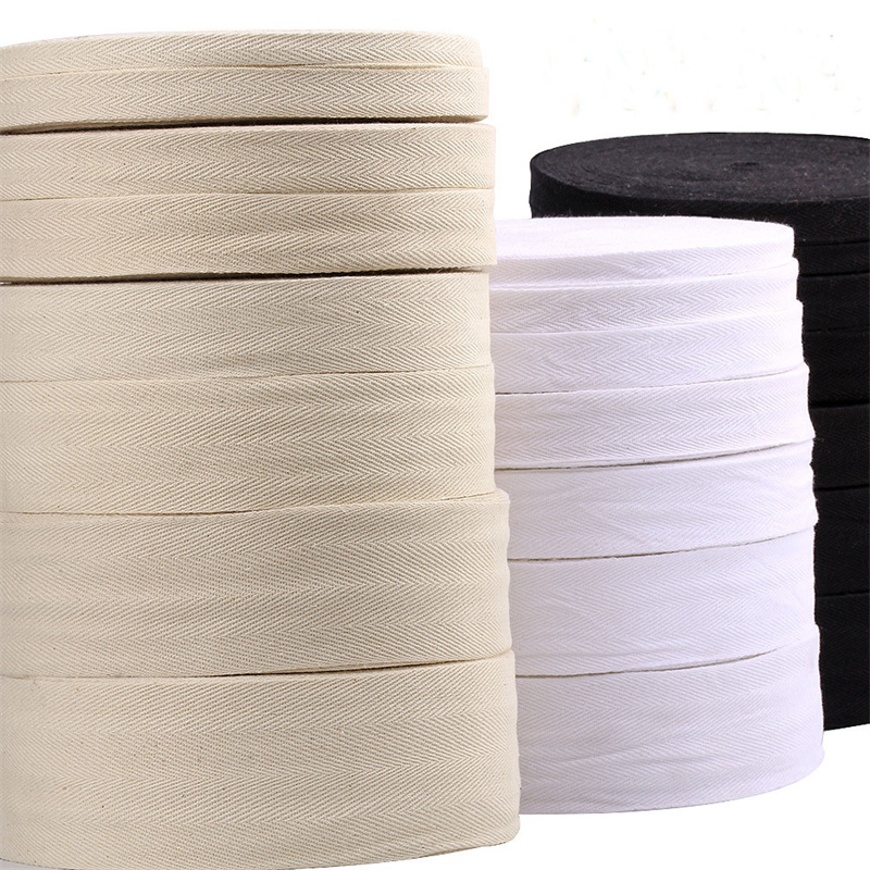 50 yardas/rollo de cinta de sarga de algodón blanco, negro y Beige, al polarización de 10/15/20/25/30/40/50mm de ancho para bolsa, textiles para el hogar, artesanía hecha a mano