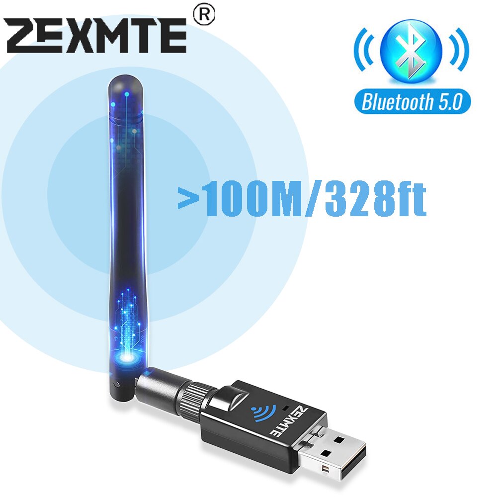 Zexmte 100M USB Bluetooth Adapter Bluetooth 5.0 Transmitter 328ft Wireless Bluetooth Audio Receiver USB Dongle For PC Computer