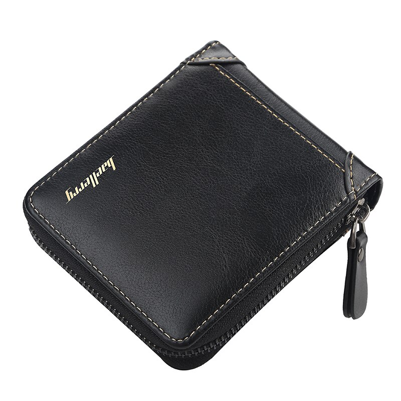 Baellerry Vintage Top Men Wallets Leather Card Holder Wallets and Purses Black Brown Small Wallet: Black-H