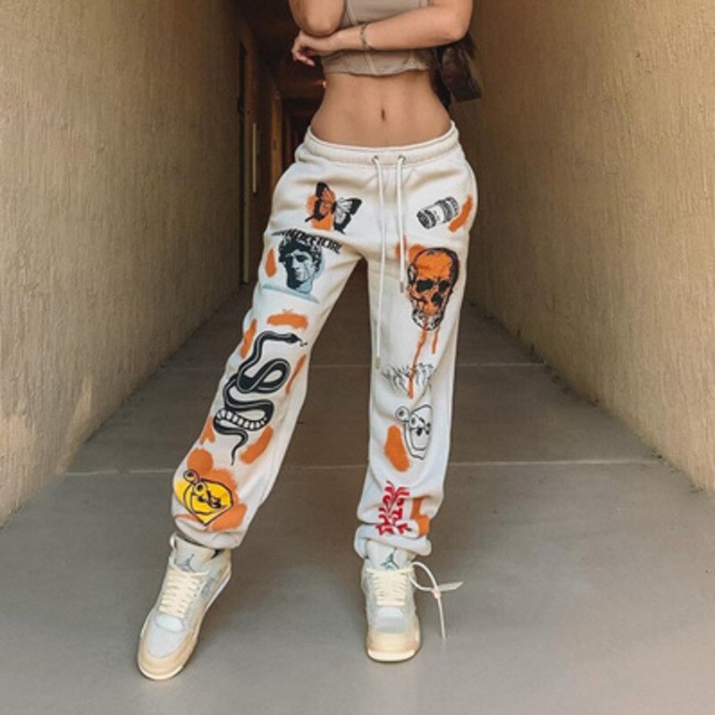 Cartoon Gedrukt Joggingbroek Vrouwen Harajuku Broek Jogger Koord Cargo Broek Streetwear Casual Zweet Broek