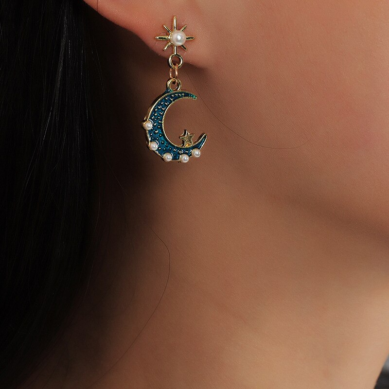 Classic Geometric Women Dangle Earrings Asymmetric Earrings Of Star And Moon Female Korean Jewelry