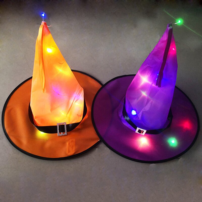 1pcs Halloween Witch Hat Glowing Witches Hat Hanging Halloween Home Party Decor Suspension Tree Glowing Hat Cosplay Costume