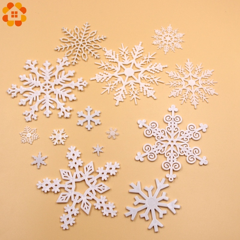 1 Pack Wit Plastic Nep Sneeuwvlok Voor Home Christmas Party Diy Scene Nieuwjaar Xmas Tree Hangers Ornamenten Raamdecoratie