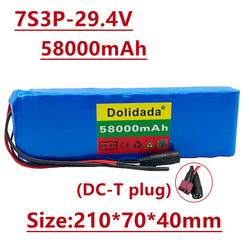 24V 58Ah 7s3p 18650 battery lithium battery 24v 58000mAh electric bicycle moped electric lithium ion Battery pack + Charger: DC-T plug