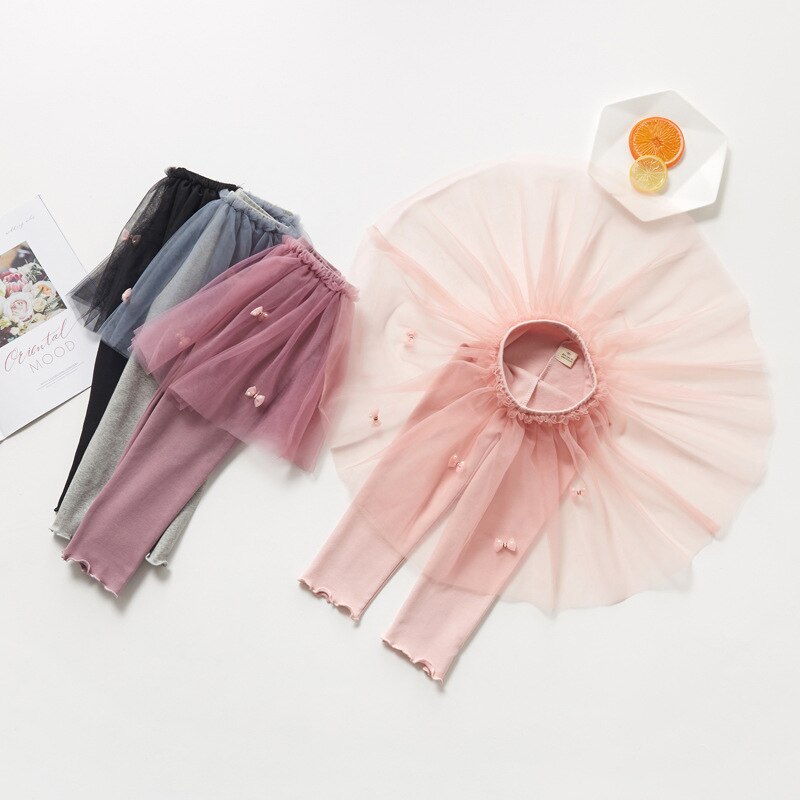 Spring Cotton Baby Girls Leggings Lace Princess Veil Skirt-pants Autumn Children Slim Skirt Trousers for 3-6 Years Kids Clothes