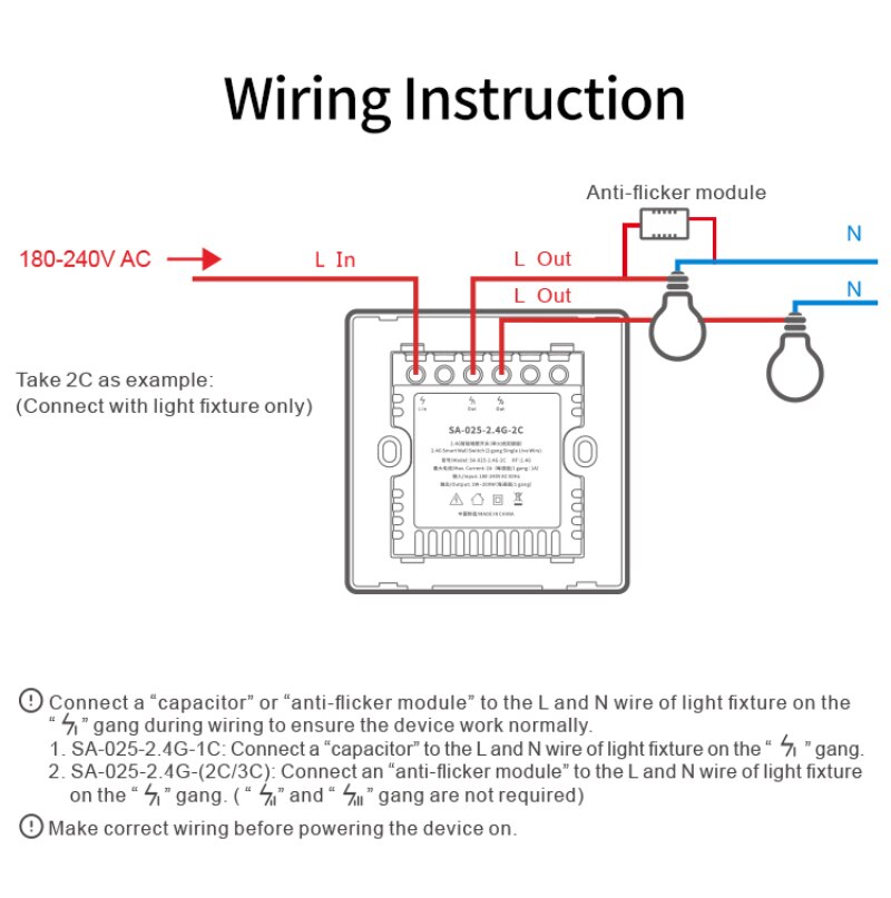 eWelink Smart Switch 1/2/3 Gang Bluetooth 2.4G Smart Wall Switch Single Live Wire No-Neutral Automation Kit