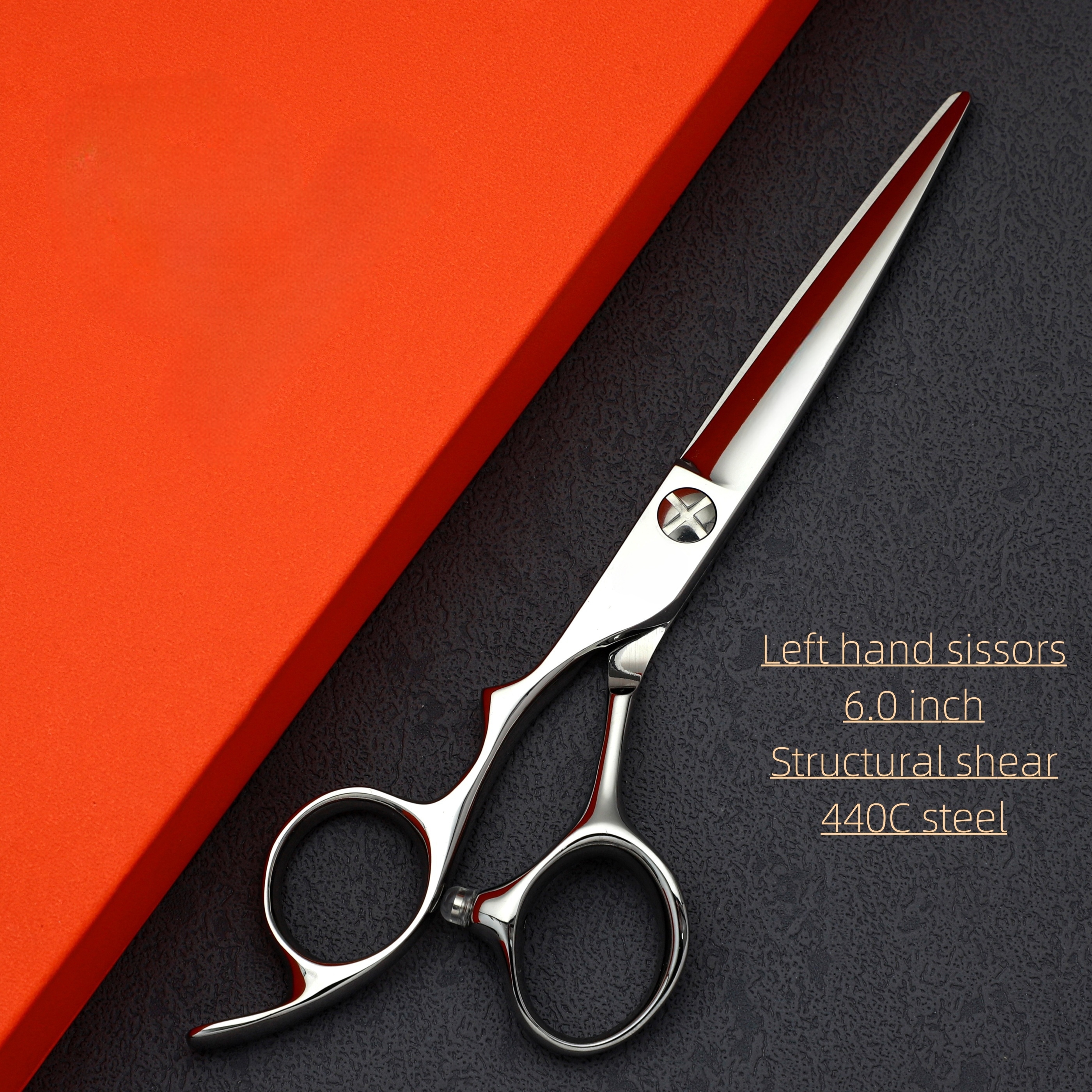 Ciseaux de coiffure main gauche, ciseaux de barbier professionnels, outils de coupe de cheveux de salon de coiffure en acier 440C, ensemble de 6.0-6.5-6.8 pouces: Black