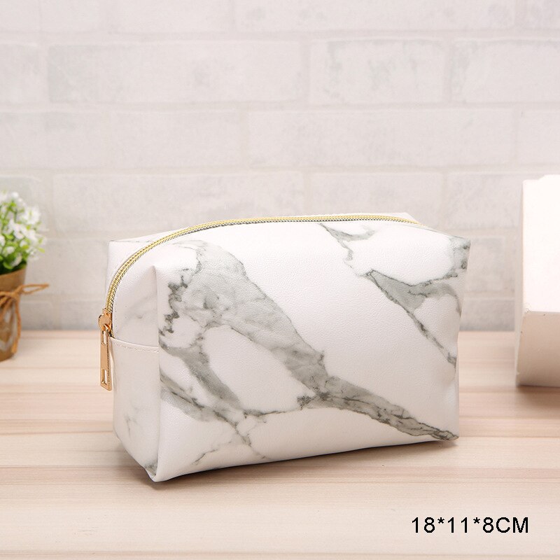 bolso de cosméticos Simple de mármol blanco de la cremallera bolsa de maquillaje de las mujeres de belleza portátil Sr. & Sra. pareja aniversario viaje suyo y suya de chica bolsa Necessarie: 3