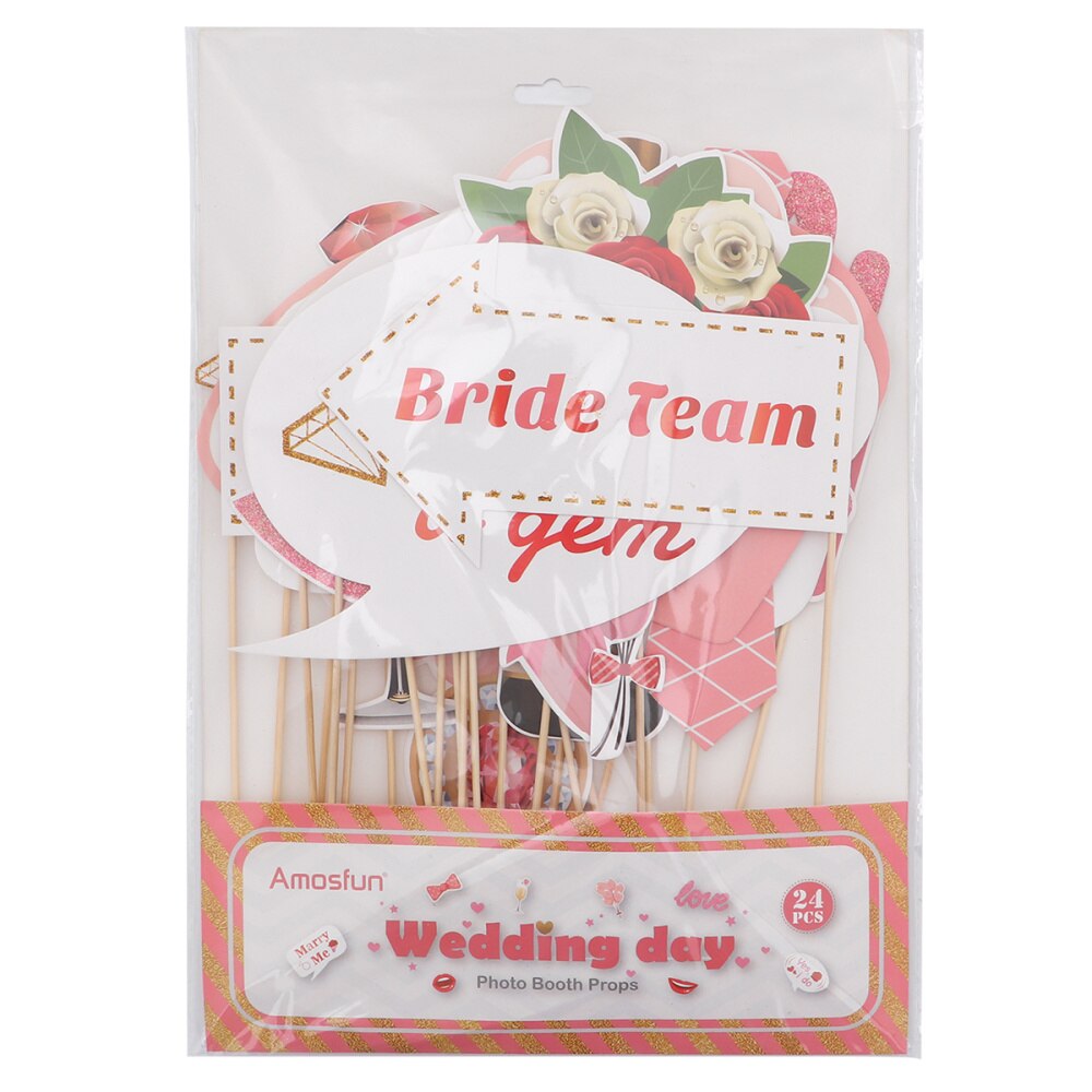 Amosfun 24PCS Wedding Prop Kit Funny Wedding Photo Booth Props Sticks for Wedding Decoration Wedding Party Engagement