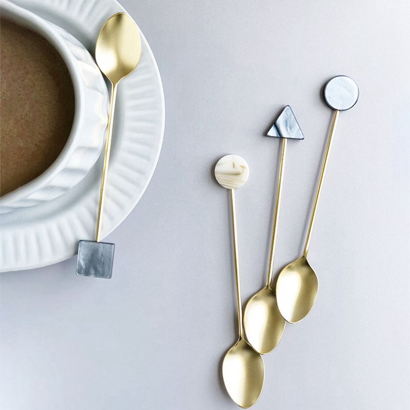 Stainless Steel Coffee Small Stirring Spoon Simple Acrylic Gold-plated Geometric Shape Dessert Spoon