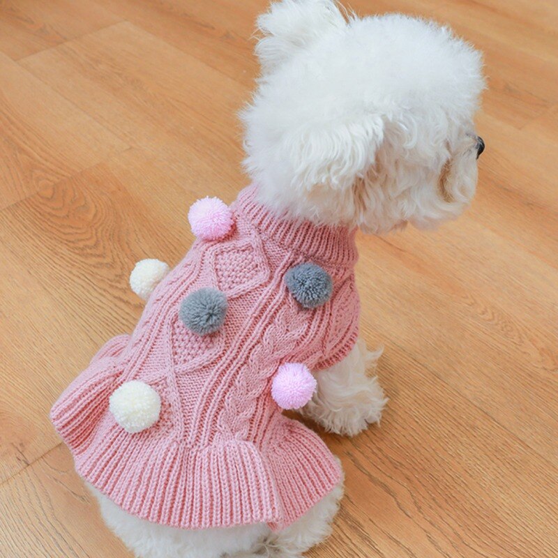 Winter Dog Cat Sweater Skirt Knitwear Soft Warm Ball Dog Clothes For Dogs Cats Coat For Small Yorkie Chihuahua Pet Clothing