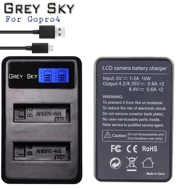 Para GoPro Hero4 Hero 4 batería + LCD cargador dual para go pro AHDBT-401 HERO4 negro plata accesorios de Cámara de Acción