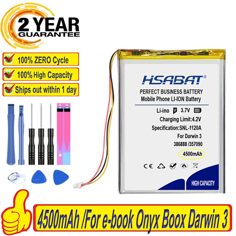 Hochwertige 100% 4500 386888 mah-batterien für onyx books, james cook books, boox e-books, onyx darwin ( 4 stück)